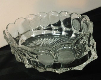 Vintage Fostoria Coin Pattern Crystal Clear Glass Oval Bowl