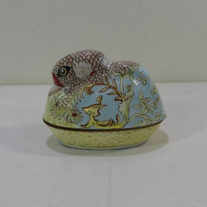 Vintage Copper Enamel Mandarin Duck on Nest Lidded Box