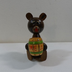 Vintage Russian Folk Art Wooden Bear with Honey Pot Figurine