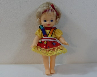 1990 Cititoy Cherie 7" Blonde Girl Doll in Red & Yellow outfit ~ vintage 90s toy