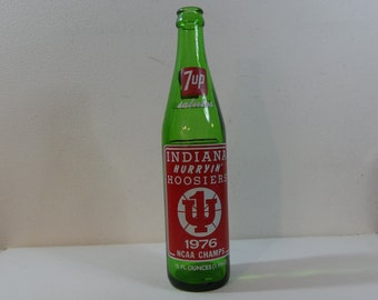 Vintage 7up Indiana Hoosiers basketball 1976 NCAA Champs Commemorative green glass Soda Bottle