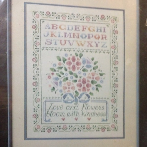 Love and Flowers Sampler - Dimensions Stamped Cross Stitch vintage 1986 kit no.3064 designed by Barbara and Randy Jennings  still sealed