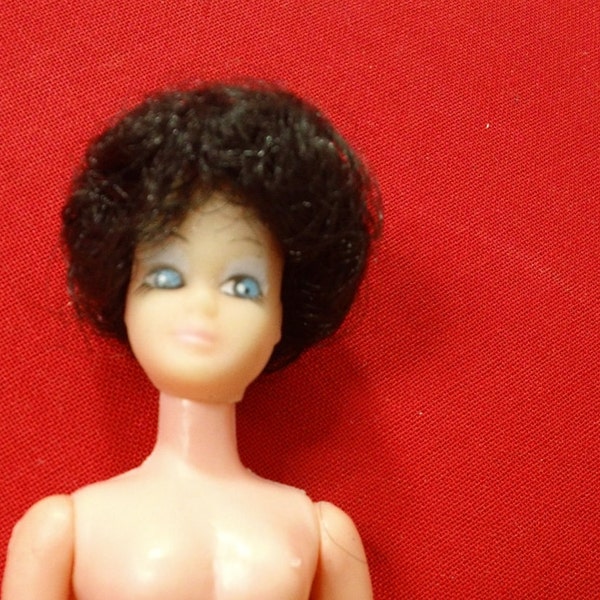 Teen Girl / Woman with Short Black Hair Cake Pick vintage 1971 Wilton Cake Doll Topper Pick with Rubber Arms