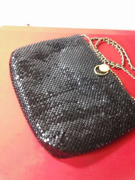 Vintage Black Metal Mesh Shoulder Bag ~ Retro Ele… - image 1