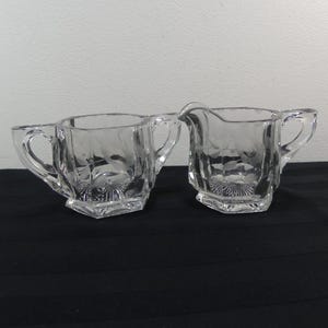 Vintage Crystal Clear Paneled Glass Etched Floral Open Sugar & Creamer set