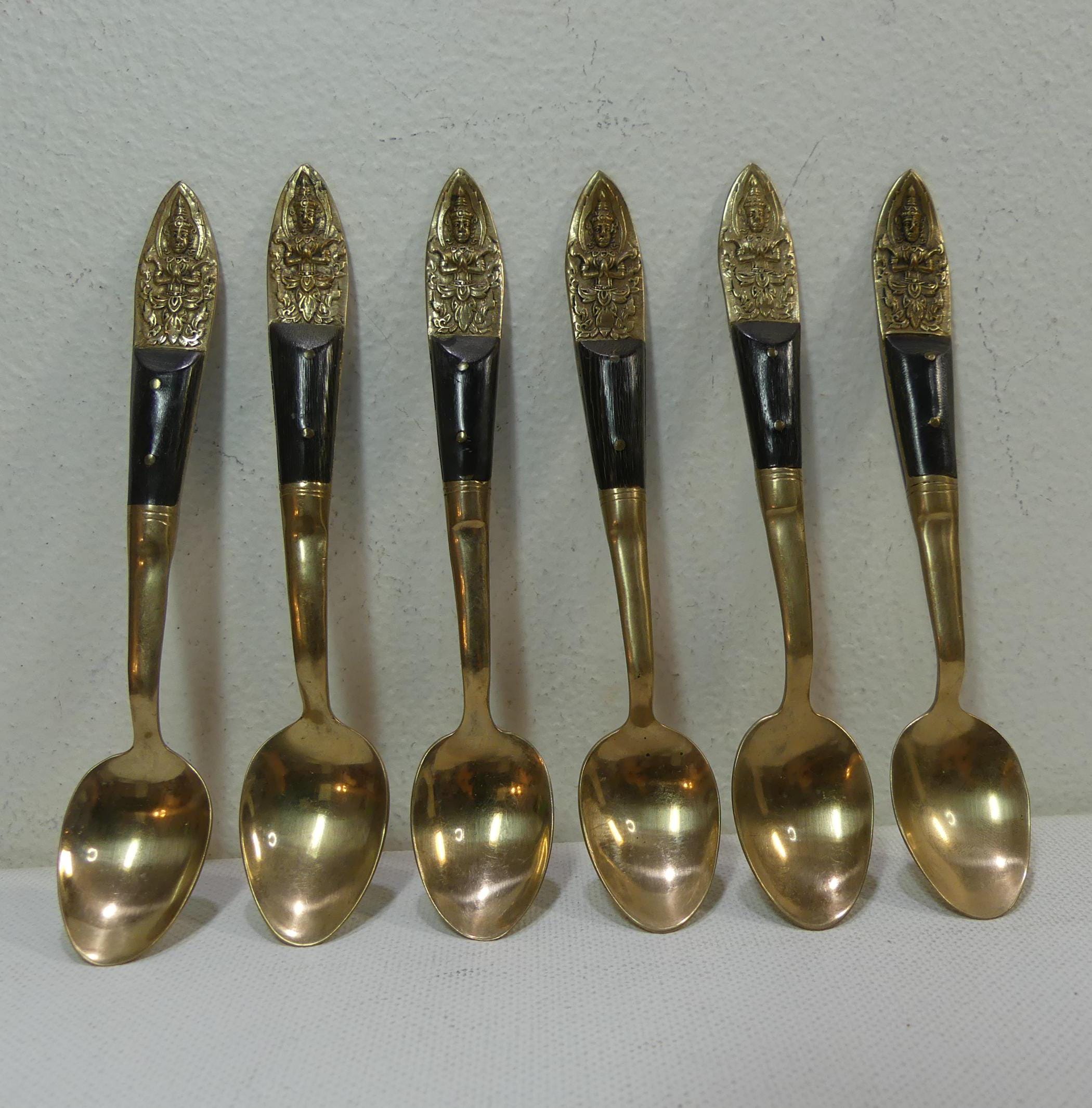 サイアム ブラス&ウッド 5インチ ブッダ デミタス スプーン 6本セット