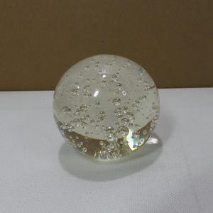 Spherical Blown Art Glass Clear 2.5&quot; Paperweight with Controlled Bubbles