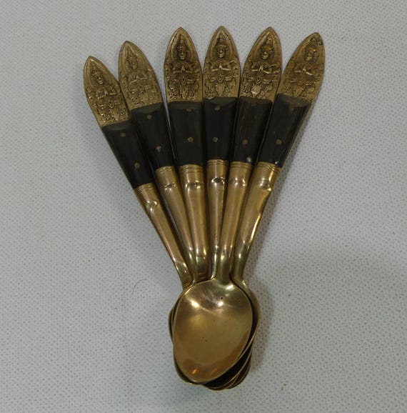 サイアム ブラス&ウッド 5インチ ブッダ デミタス スプーン 6本セット