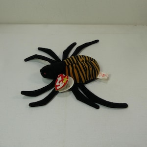 Spinner ~ Ty Beanie Babies Plush Striped Spider #4036 ~ vintage 90s Collectible Stuffed Animal Arachnid Insect Toy with Tags