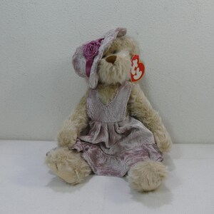 Darlene ~ Ty Attic Treasures Collection Jointed Brown Teddy Bear wearing Dress & Hat #6213 ~ vintage Stuffed Animal Plush Toy with Tags