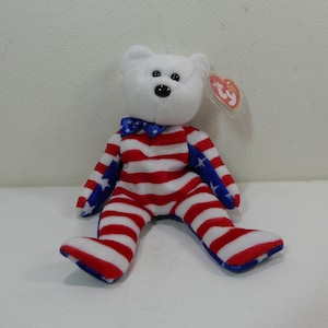 Liberty (cabeza blanca) ~ Oso de peluche Ty Beanie Babies del 4 de julio n.° 4531 ~ Juguete de peluche coleccionable vintage de 2002 con etiquetas