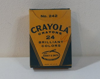 Vintage 50s Binney & Smith Crayola Crayons No. 242 Box of 24 assorted colors ~ Pink Beige, Gold Ochre, Prussian Blue, Rose Pink...