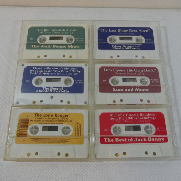 Lot of six Old-Time Radio Audio Cassettes (Radio Reruns, 1978-82) ~ Jack Benny, Abbott & Costello, Lum and Abner, Lone Ranger and more