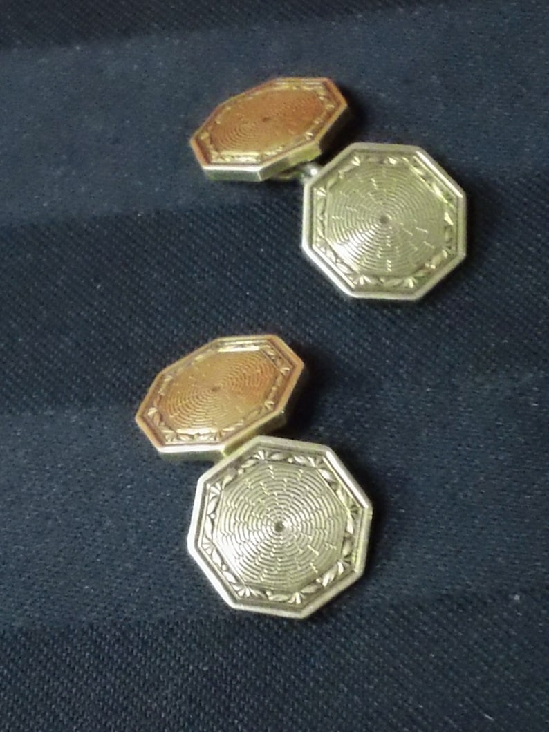Krementz Gold Plated Octagonal Art Deco Double-Sided Cufflinks ~ Vintage Men/'s Jewelry Accessory