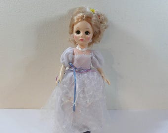 1975 Effanbee Jointed Plastic Doll #1176 with Blonde Hair & Sleepy Eyes in White Dress with Stand