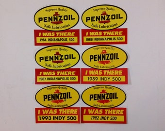 Pennzoil Indy 500 'I Was There' Vinyl Decal Sticker ~ Choose One: 1984, 1986, 1987, 1989, 1992 or 1993