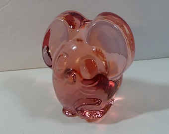 Vintage 70s Imperial Glass Lenox "Little Pals" Azalea Pink Mouse #51941 figurine paperweight/bookend