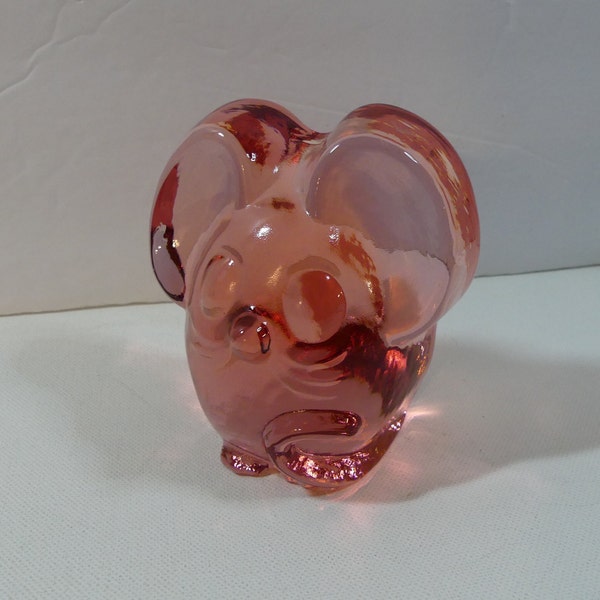 Vintage 70s Imperial Glass Lenox "Little Pals" Azalea Pink Mouse #51941 figurine paperweight/bookend