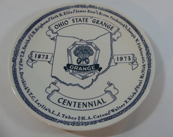 Vintage 70s Ohio State Grange 1873-1973 Centennial 10" commemorative plate ~ Kettlesprings Kilns