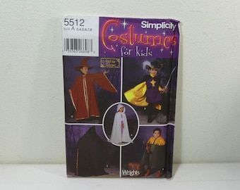 Simplicity 5512 - Costumes for Kids (Wizard, Musketeer, Grim Reaper, Robin Hood) ~ vintage 2003 uncut Sewing Pattern ~ Children's size S-M-L