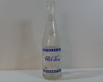 Vintage 50s Mil-Kay Citrus Fruit Beverage clear glass 10oz. Soda Bottle ~ Owen Beverage Co. Cookeville, Tennessee