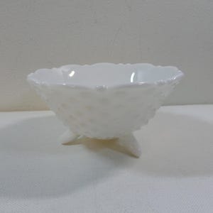 Vintage White Hobnail pattern Milk Glass 3-Toed Footed Bowl
