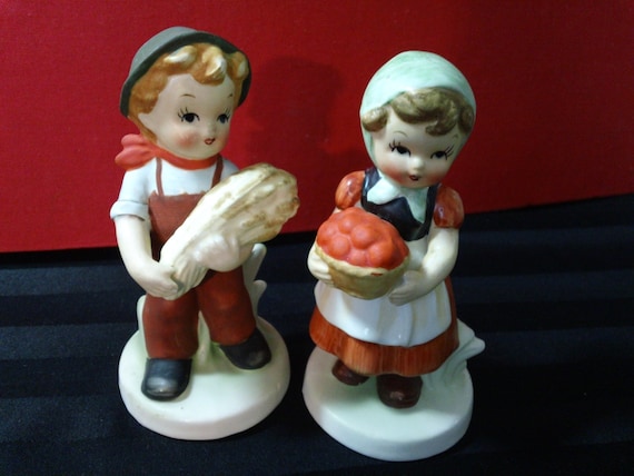Set of Two Vintage Ceramic Hummel Style Farm Children Figurines