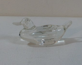 Vintage Clear Glass Miniature Duck Figurine