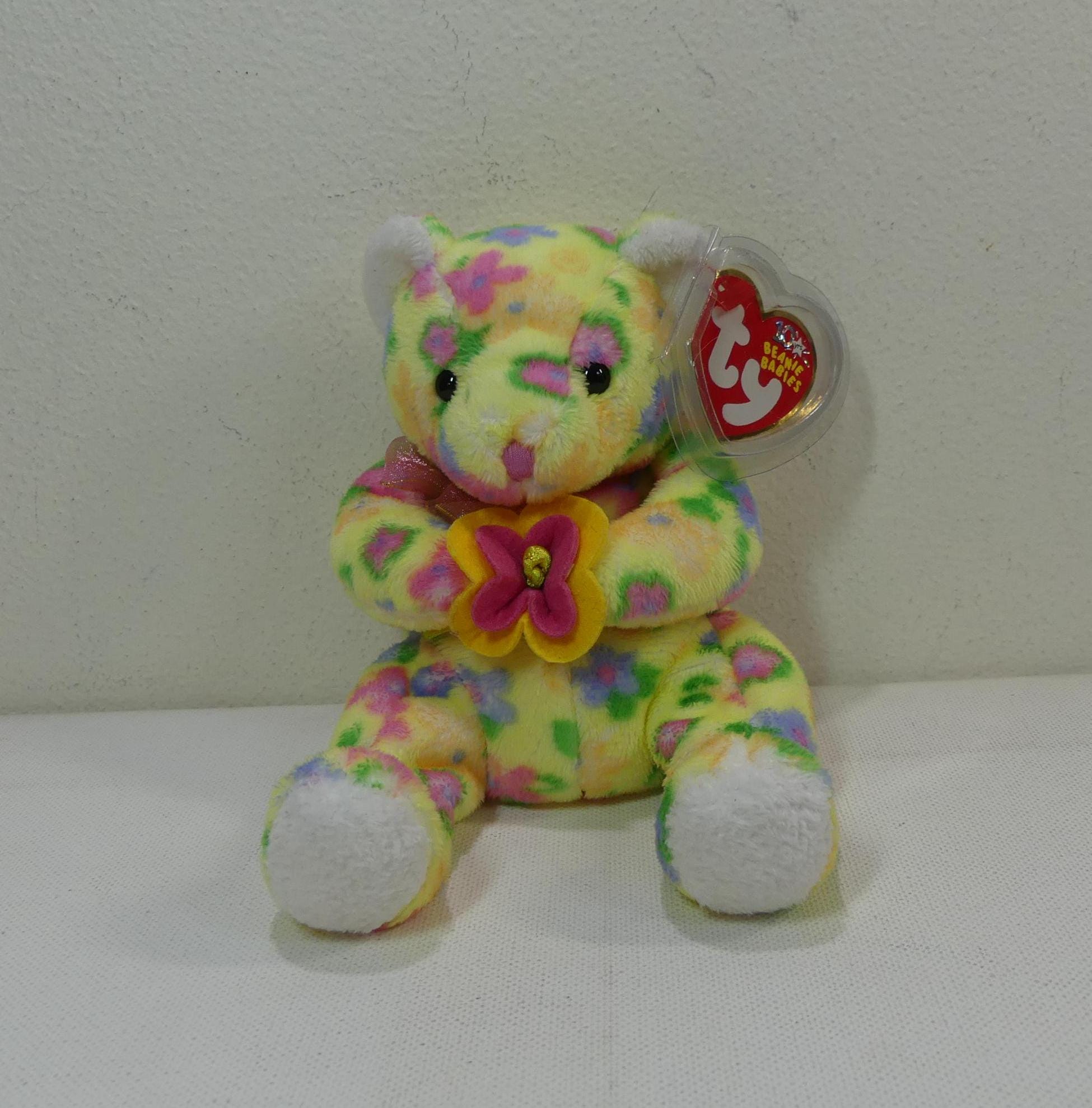 Bloom ~ Ty Beanie Babies Plush Sitting Floral Print Bear #4596