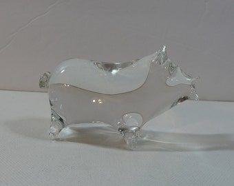 Larson Handmade Crystal Pig clear art glass figurine paperweight