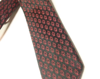 Vintage 1950s George's Clothing Shop Black with Small Red Pattern Menswear Silk Necktie ~ Men's Retro Hipster Fashion Accessory