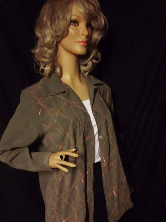 Vintage Blair Olive Green Faux Suede Shirt Jacket… - image 1