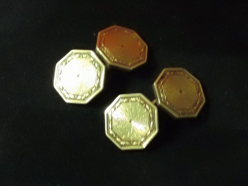 Krementz Gold Plated Octagonal Art Deco Double-Sided Cufflinks ~ Vintage Men/'s Jewelry Accessory