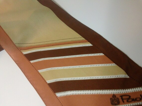 Brown, Deep Peach and Tan Striped Paisley Long Ob… - image 3