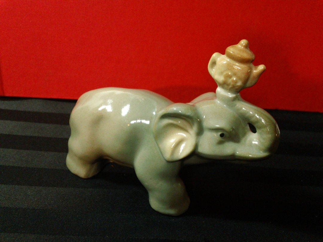 Vintage Ceramic Elephant Carrying Vase Figurine Etsy