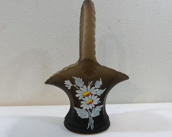 Decalcomania Westmoreland Daisy su cestino con manico in vetro satinato Brown Mist