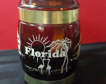 Vintage Siesta Ware Brown Glass Florida Souvenir Mug with Wooden Handle