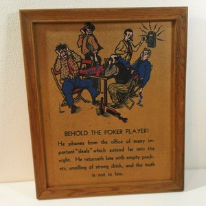 Vintage &quot;Siehe den Pokerspieler&quot; gedruckt Kork Panel gerahmt Wandbehang