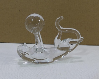 Crystal Clear Art Glass Playful Cat with Ball Figurine