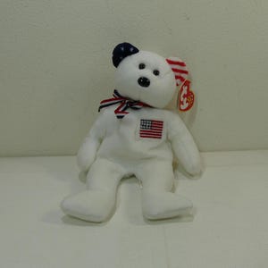 America (White) ~ Ty Beanie Babies Plush 9/11 Bear #4409 ~ vintage 2002 Collectible Stuffed Animal Toy with Tags