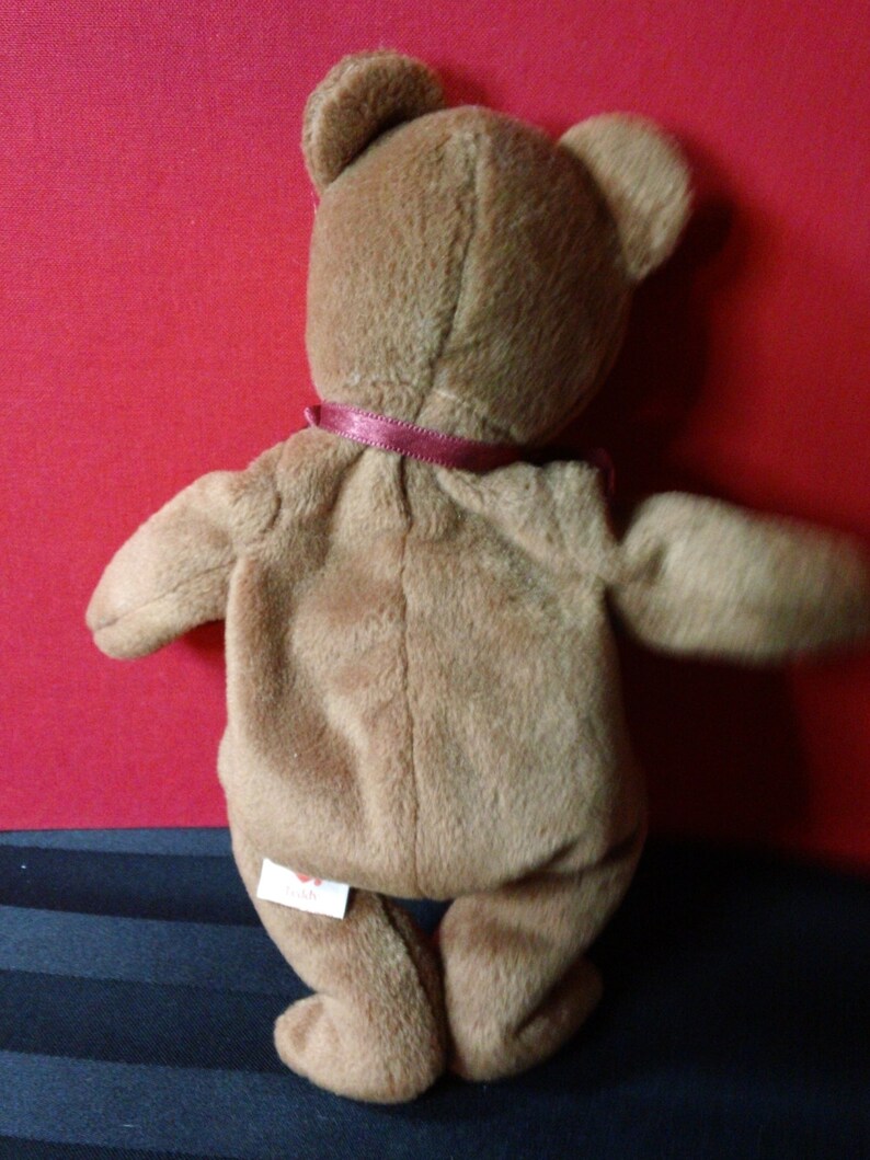 Teddy ~ Ty Beanie Babies Plush Bear with Burgundy Ribbon ~ Vintage Collectible Beanbag Stuffed Animal Toy