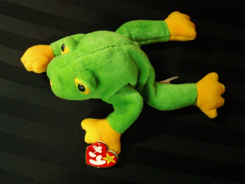 Smoochy ~ Ty Beanie Babies Plush Green /& Yellow Frog ~ Vintage Collectible Beanbag Stuffed Amphibian Animal Toy