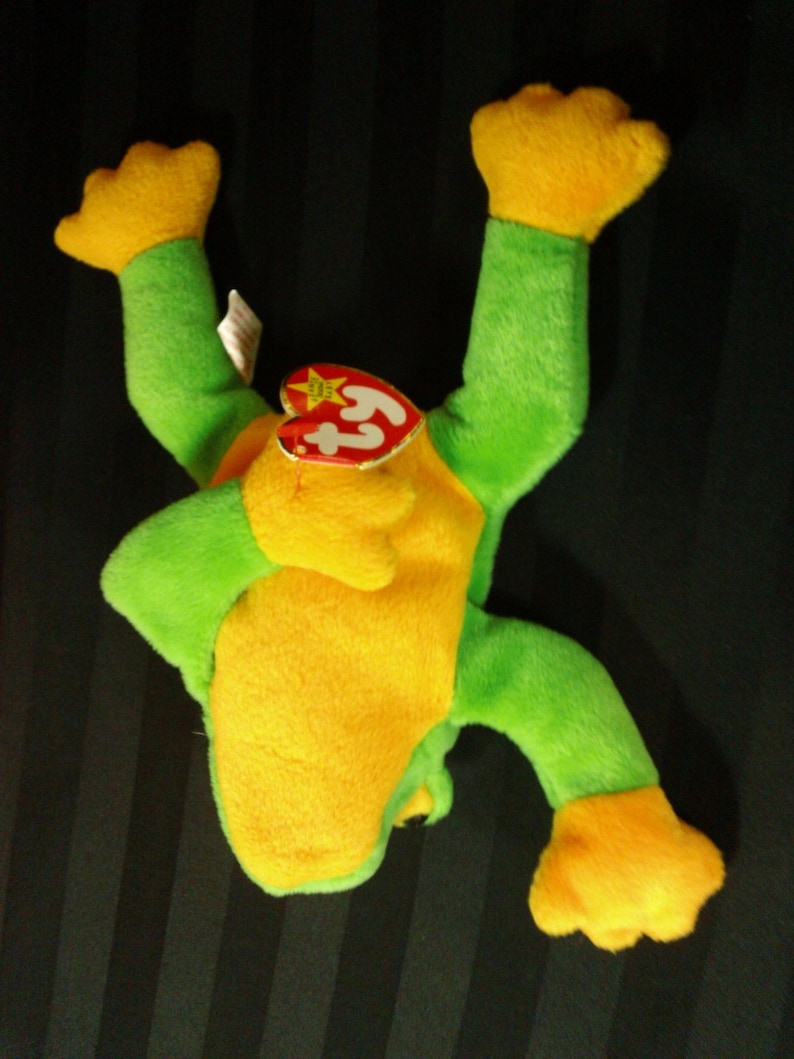 Smoochy ~ Ty Beanie Babies Plush Green /& Yellow Frog ~ Vintage Collectible Beanbag Stuffed Amphibian Animal Toy