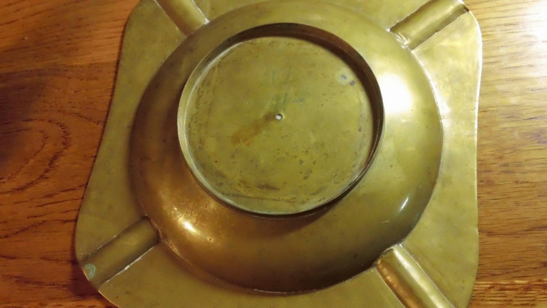 Vintage 7.5 Square Brass Ashtray with etched Floral Design
