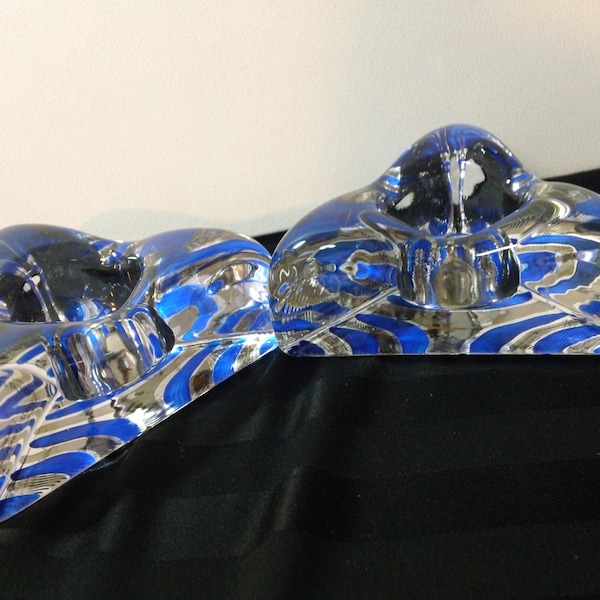 Set of two Kosta Boda Ulrica Hydman-Vallien Piece of Cake Hand-Painted Sweden Art Glass Votive Candle Holders