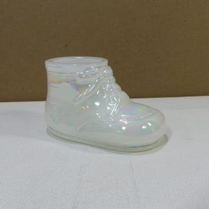 Vintage Fenton Art Glass Iridescent Opal 4.25&quot; Baby Shoe #4610