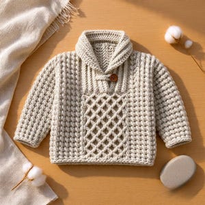 Patroon gehaakte babytrui pdf | Zelfstudie gezellig babyvestje | Getextureerd jack met gebreide look | Direct downloaden