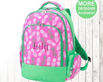 Pink Pineapple Kid's Backpack Personalized with name or monogram, Girls Elementary Backpack