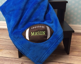 Personalized Football Blanket, Embroidered Plush Fleece Throw