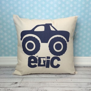 Personalized Monster Truck Pillow Cover, Kids Room Decor
